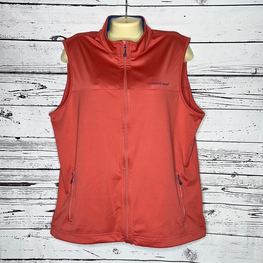 Vineyard Vines Size L Pink - Blue Zip Front Sleeveless Vest Jacket